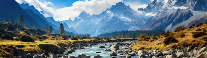 majestic mountain landscape with flowing river