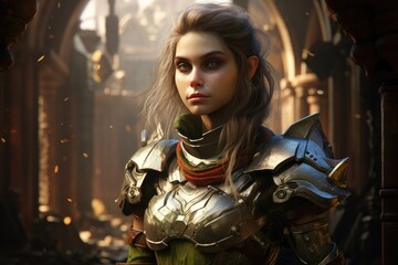 Heroic female warrior in fantasy armor