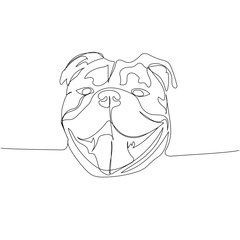 English Bulldog, dog breed, companion dog one line art. Continuous line drawing of friend, dog, doggy, friendship, care, pet, animal, family, canine.