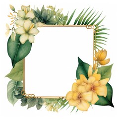 Botanical Floral Frame with Tropical Leaves and Flowers