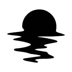 A black sun on a white background. Reflection of the sun in the water or wave. Glitch. Sunset and dawn. Vector illustration