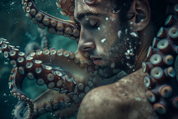 Fototapeta premium Underwater swimming created with generative ai person enjoys summer pleasant water swimming diving