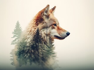 Majestic wolf in the misty forest