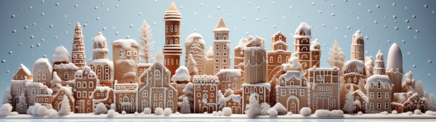 Snowy gingerbread town winter landscape