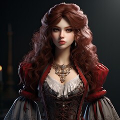 Elegant fantasy woman with ornate jewelry and curly red hair
