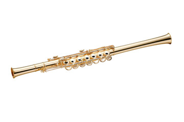 Melodic Elegance: A Golden Flute Dances on a White Canvas. On a White or Clear Surface PNG...