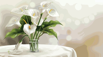 Beautiful table Fourting with calla lilies on light b