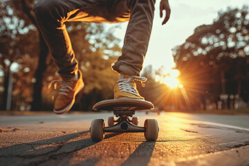 Someone is riding a skateboard on a street made with generative AI image
