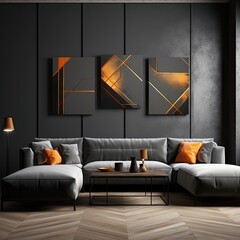 modern living room interior with geometric artwork