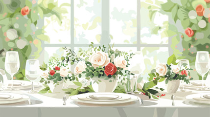 Beautiful table Fourting with floral decor Vector style