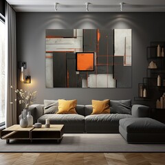 modern living room interior design with abstract artwork