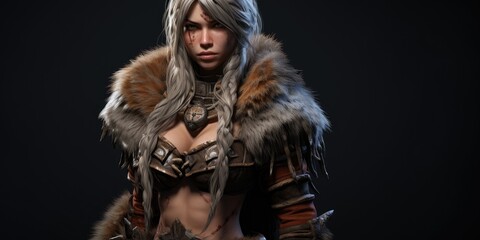 Fierce warrior woman in fur-trimmed armor