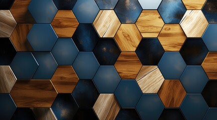 abstract geometric wood and metal hexagon pattern