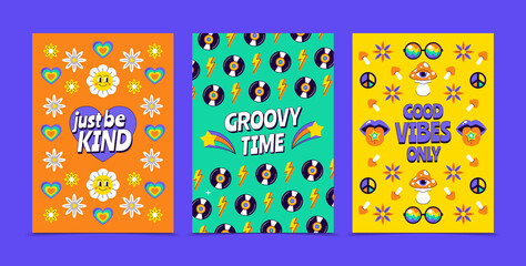 Groovy cards in flat design