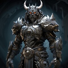 Fototapeta premium Fearsome demonic warrior in dark armor