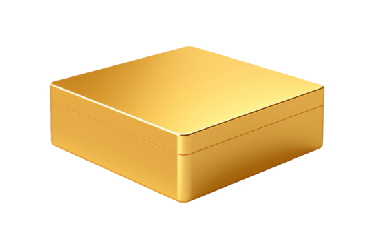 The Whispering Secrets: A Golden Mystical Box. On a White or Clear Surface PNG Transparent Background.