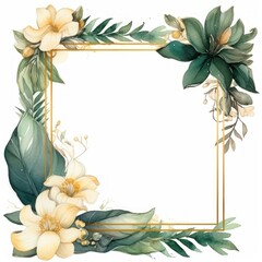 Botanical Floral Frame with Tropical Leaves and Flowers