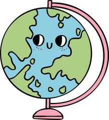 Retro groovy school supplies back to school globe map doodle drawing