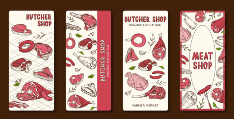 Hand drawn butcher shop banner set