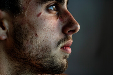 Generative AI portrait of young boy suffering from acne skin with hormonal pimples problems