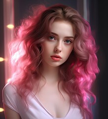 Glamorous woman with vibrant pink hair