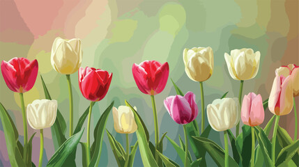 Beautiful tulip flowers on color background Vector style