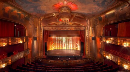 Art Deco theater interior with ornate details.
