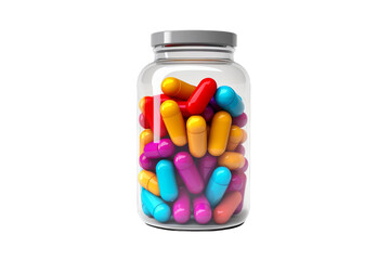 Rainbow Capsules in a Crystal Vessel. On a White or Clear Surface PNG Transparent Background.