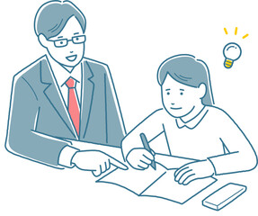 Fototapeta premium 女の子に勉強を教える講師