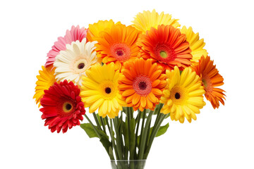 Fototapeta premium Rainbow Bouquet Blooming in a Radiant Vase. On a White or Clear Surface PNG Transparent Background.