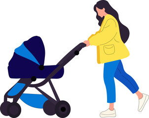 mommy walks with her child, mommy with a stroller