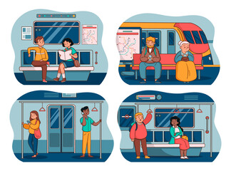 Hand drawn People on subway mini composition set