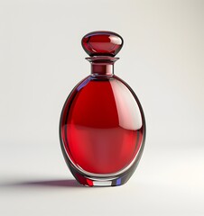 A red glass perfume bottle with an oval shape