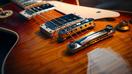 Sunburst Electric Guitar with Rosewood Fretboard and White Pickguard - Closeup Detail