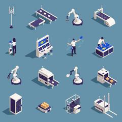 Smart industry elements in isometric view