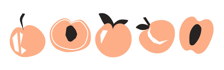 Set of abstract peach. Simple peach. Contemporary trendy vector illustration. Fruit collection design for interior, poster, cover, banner. All elements are isolated.