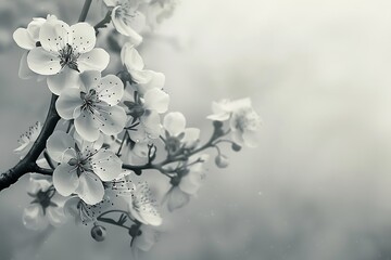 Ethereal blossoms emerge from mist, monochrome elegance defined.