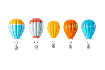 Rainbow Dreams: A Playful Parade of Hot Air Balloons. On a White or Clear Surface PNG Transparent Background.