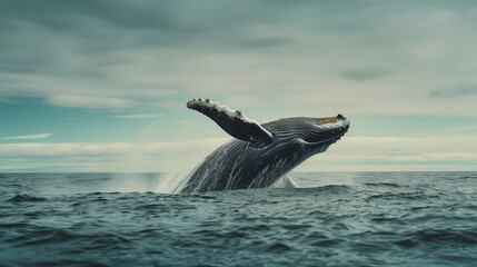 Humpback Whale Breaching in Stormy Seas
