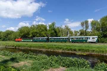 Narrow gauge railway from Balatonfenyves to Csisztafurdo near Balaton, Somogy region, Hungary