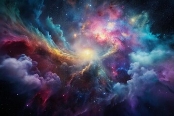 Obraz premium Abstract Nebula: Nebula-inspired splatters of cosmic colors against a dark background, resembling the swirling gases and dust clouds of distant galaxies. 