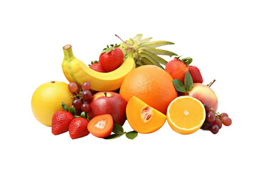 Symphony of Freshness: A Whimsical Pile of Vibrant Fruits. On a White or Clear Surface PNG Transparent Background.