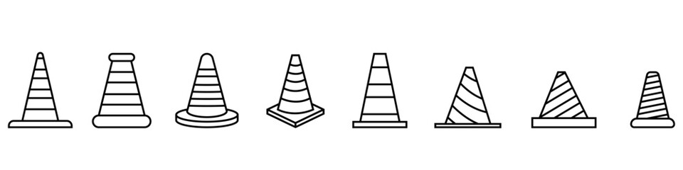 Traffic cone icon vector set. Road token. Accident symbol collection. Crash logo.