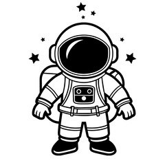 astronaut black silhouette outline for a kids coloring book