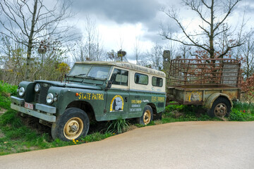 Pairi Daiza zoological park. Four-wheel-drive ranger car used to protect African reserves.