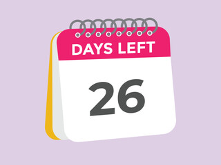26 days to go countdown template. 26 day Countdown left days banner design. 26 Days left countdown timer
