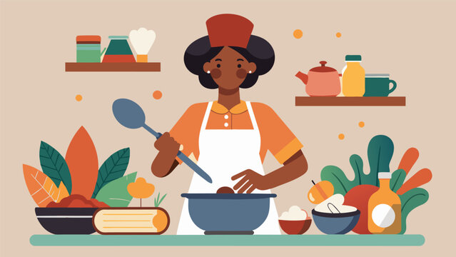 A cooking demonstration featuring recipes from a cookbook written by a renowned African American chef highlighting the influence of Black culture on. Vector illustration
