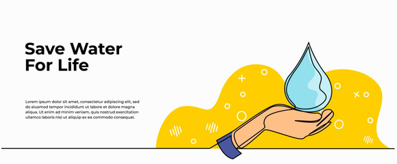 Vector illustration of  save water for life. Modern flat in continuous line style.