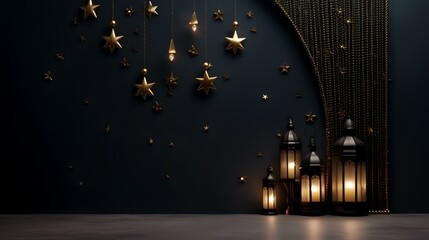 Ramadan Kareem Background with Arabic lanterns. 3D Render