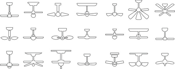 Set of Celling fan icons line styles editable stock. Air Fan vectors signs. Celling fan icons clipart avatar logotype symbols to cool the room and circulate the air isolated on transparent background.